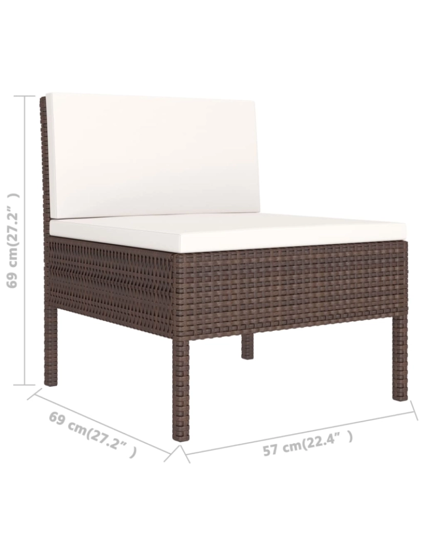 imagem de vidaXL 2 pcs conjunto lounge de jardim c/ almofadões vime PE castanho6