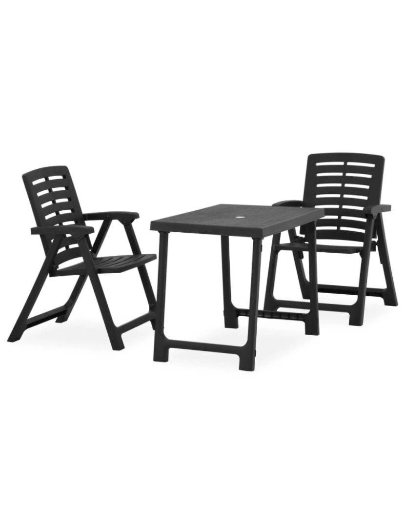 imagem de vidaXL 3 pcs conjunto de bistrô dobrável plástico cinzento1