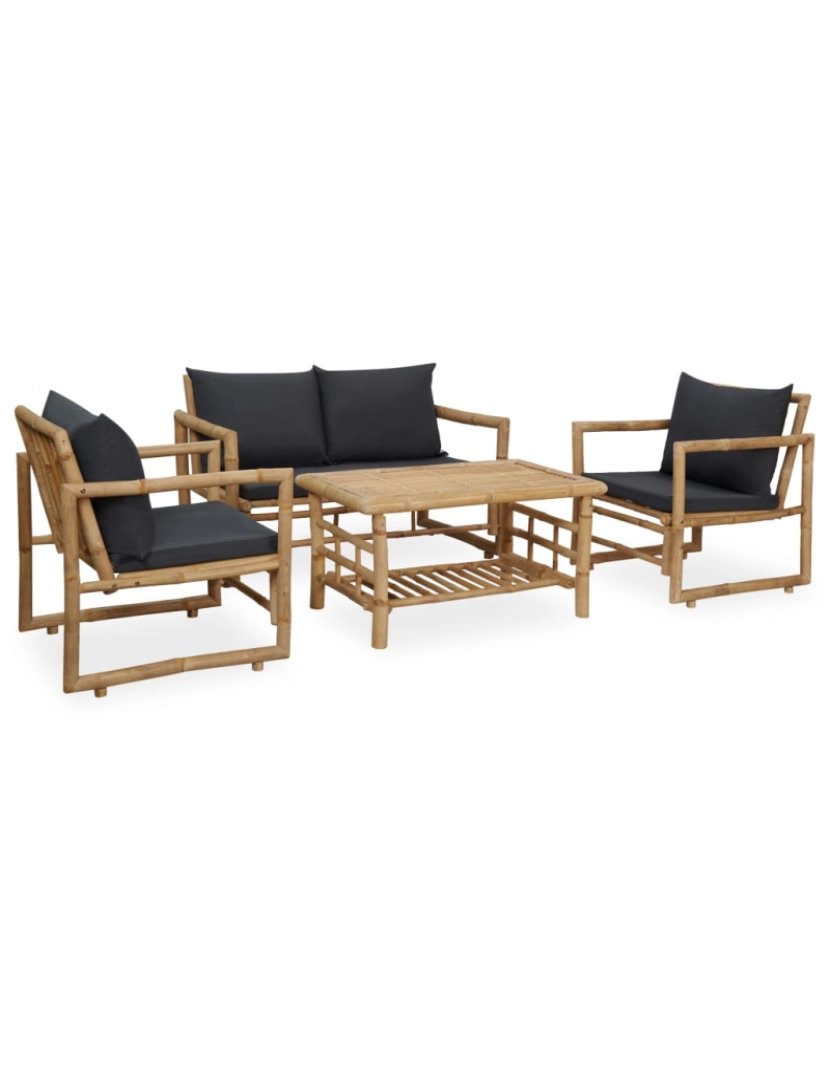 imagem de vidaXL 4 pcs conjunto lounge p/ jardim com almofadões bambu1