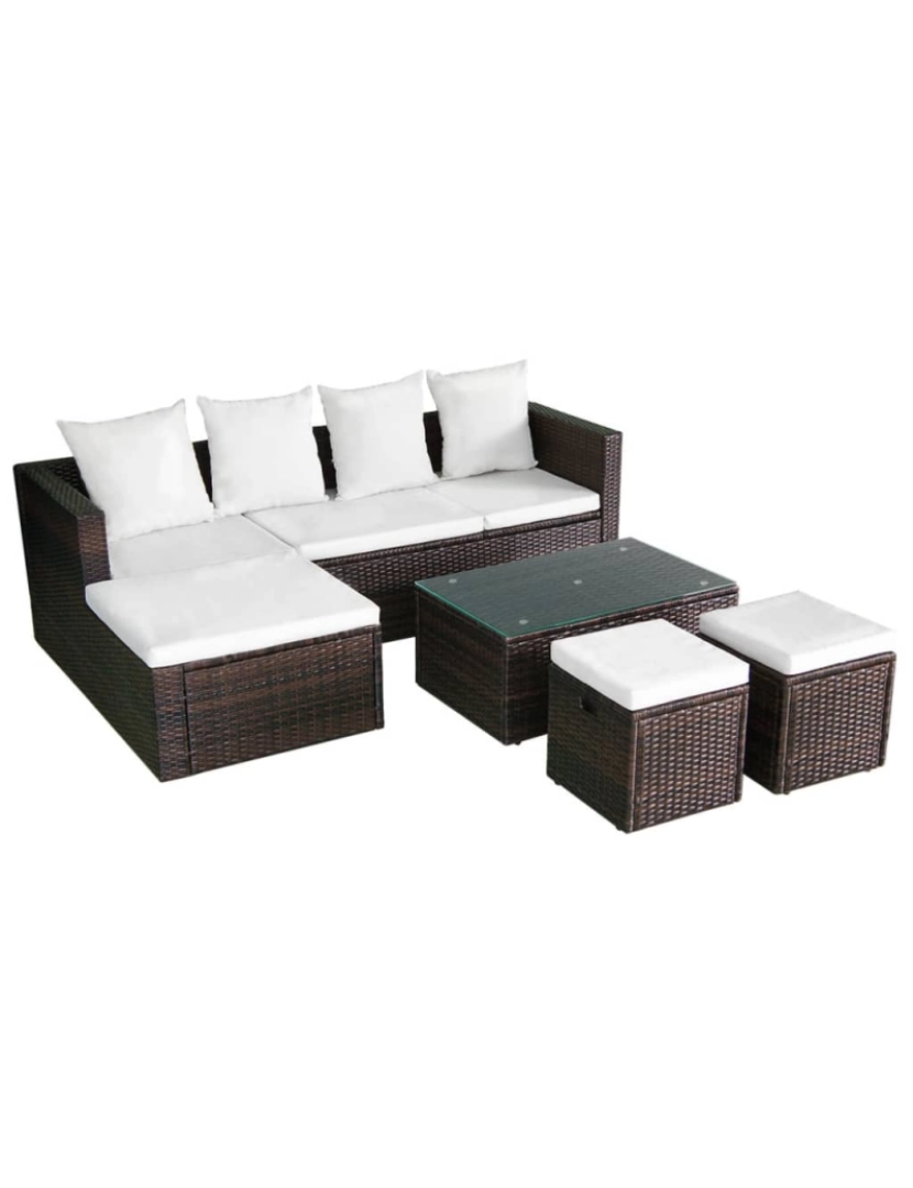 imagem de vidaXL 4 pcs conjunto lounge jardim c/ almofadões vime PE castanho1