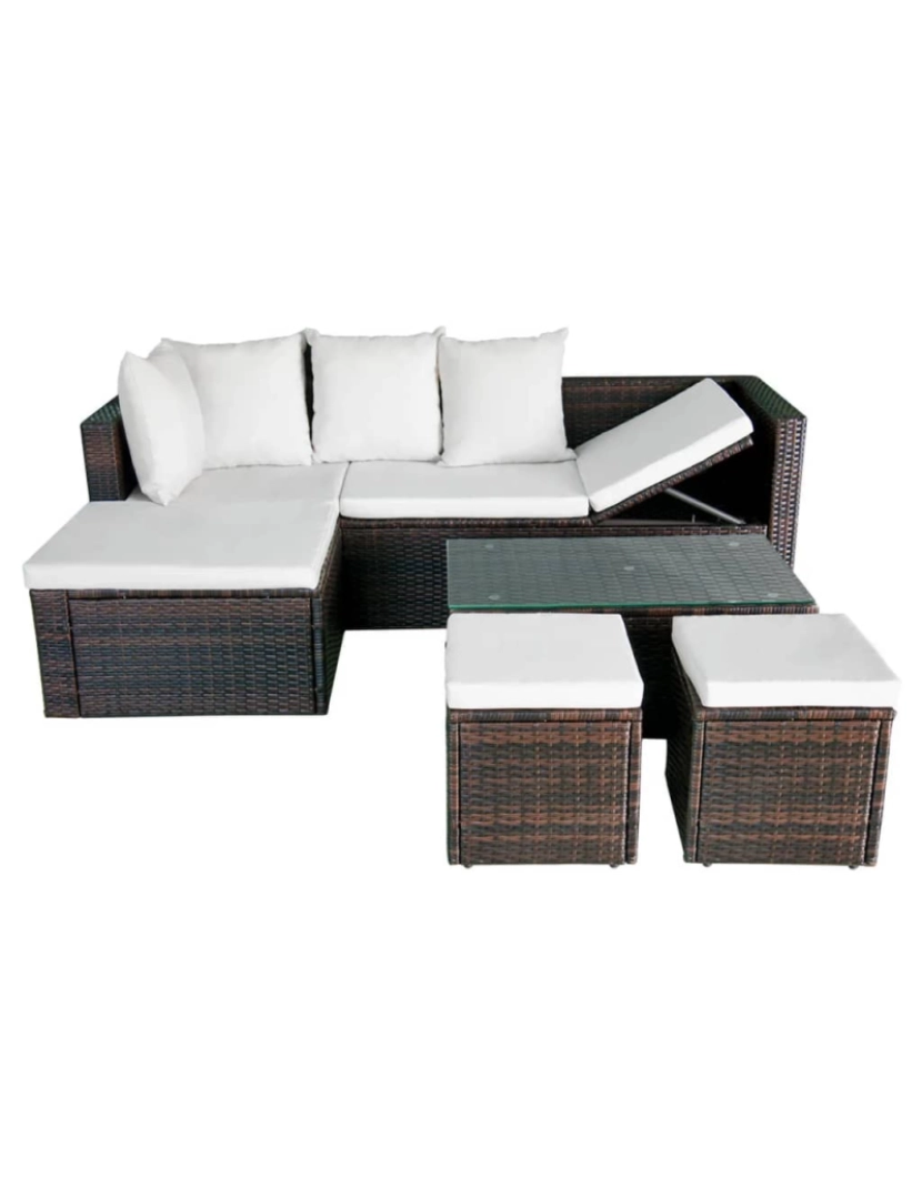 imagem de vidaXL 4 pcs conjunto lounge jardim c/ almofadões vime PE castanho6