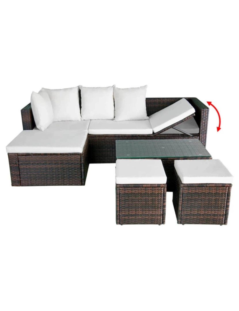 imagem de vidaXL 4 pcs conjunto lounge jardim c/ almofadões vime PE castanho7