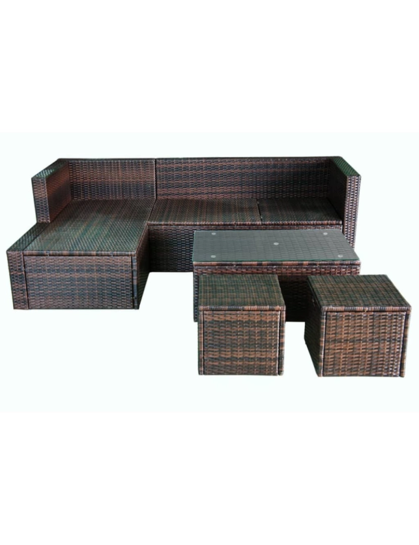 imagem de vidaXL 4 pcs conjunto lounge jardim c/ almofadões vime PE castanho8