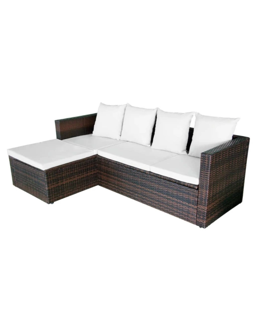 imagem de vidaXL 4 pcs conjunto lounge jardim c/ almofadões vime PE castanho9