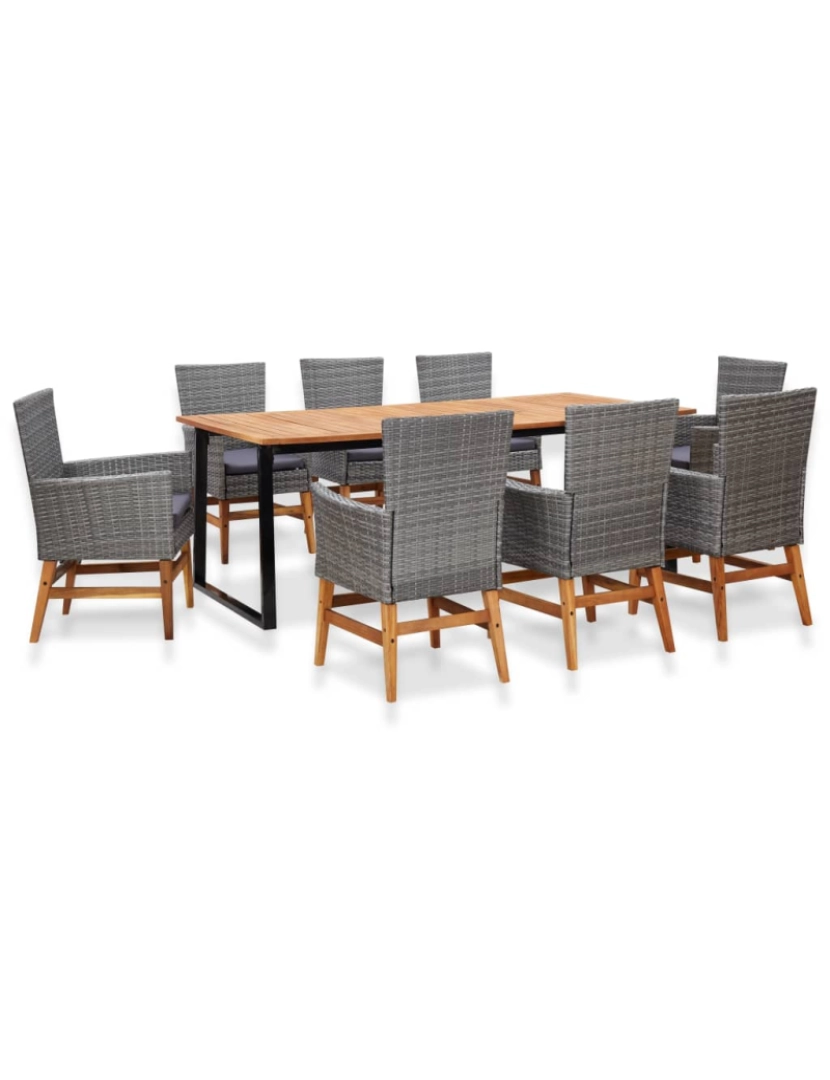 Vidaxl - vidaXL 9 pcs conj. jantar p/ exterior vime PE madeira acácia cinzento