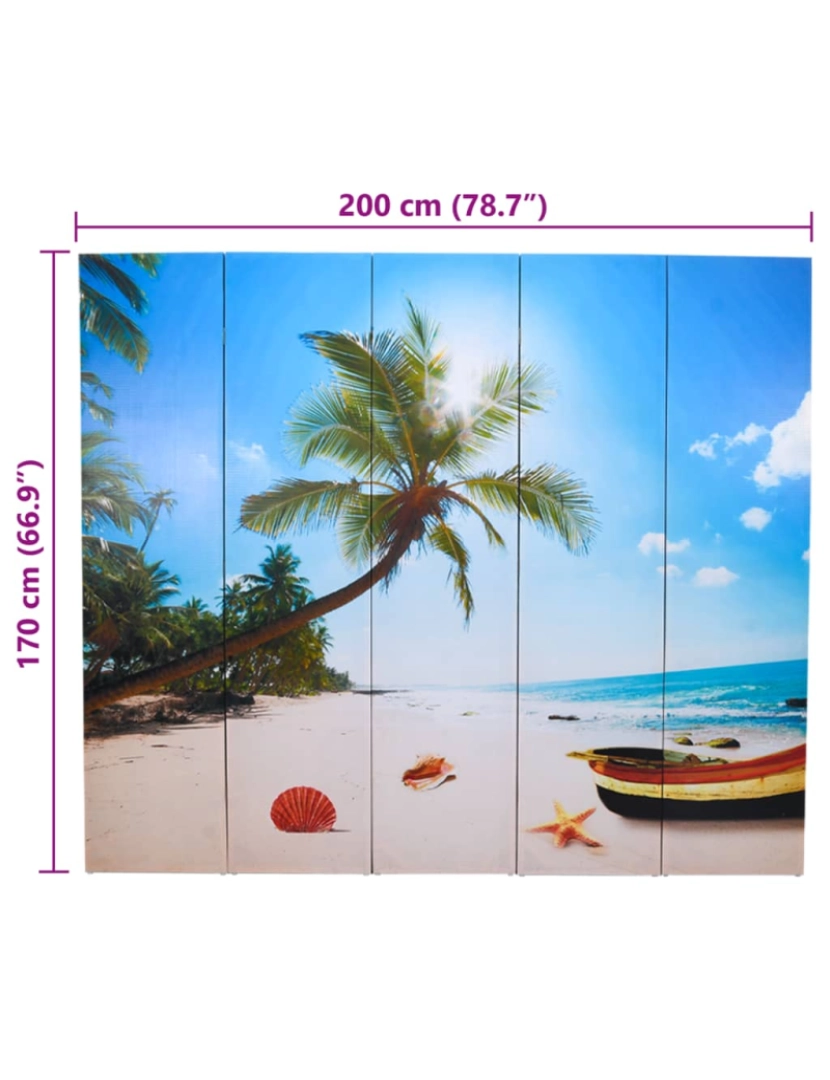 imagem de vidaXL Biombo dobrável com estampa de praia 200x170 cm8