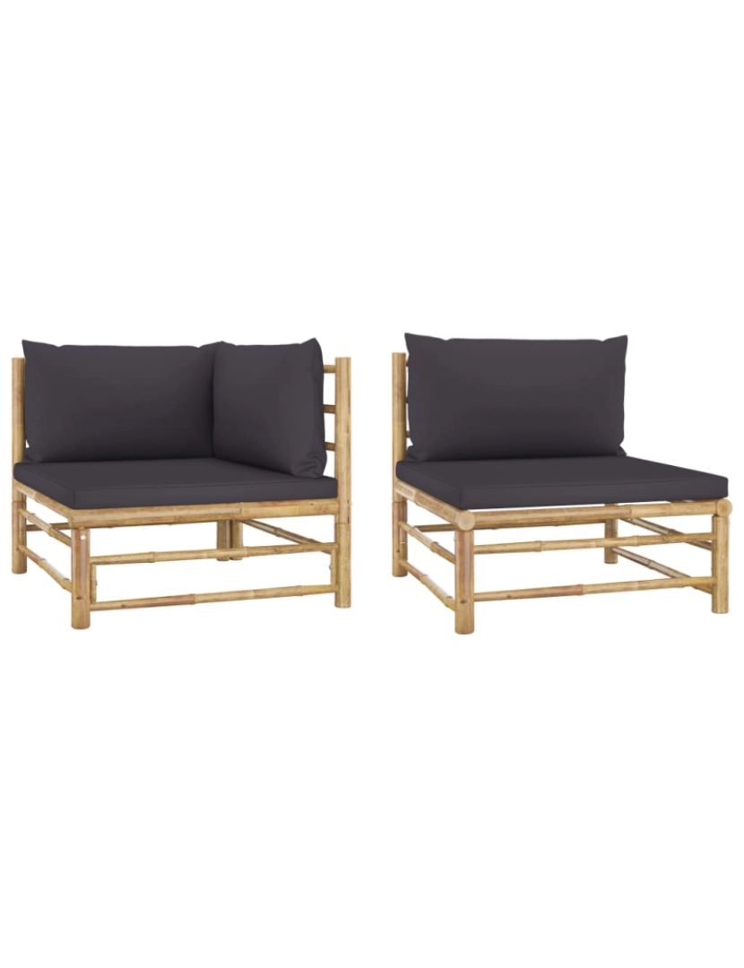 imagem de vidaXL 2 pcs conj. lounge jardim em bambu c/ almofadões cinza-escuro2