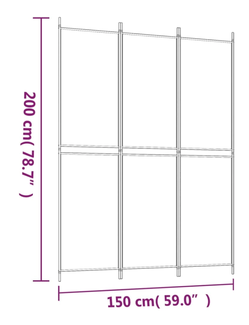 imagem de vidaXL Divisória/biombo com 3 painéis 150x200 cm tecido branco9