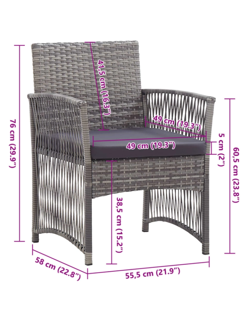 imagem de vidaXL Cadeiras de jardim com almofadões 2 pcs vime PE antracite9