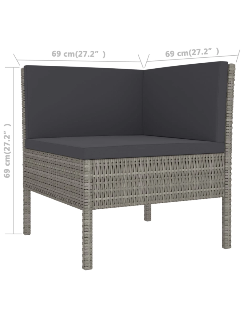 imagem de vidaXL 9 pcs conjunto lounge de jardim c/ almofadões vime PE cinzento7