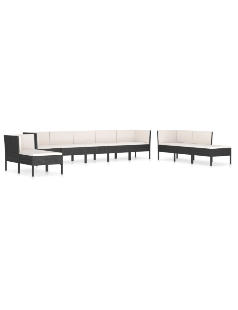 imagem de vidaXL 10 pcs conjunto lounge de jardim c/ almofadões vime PE preto1