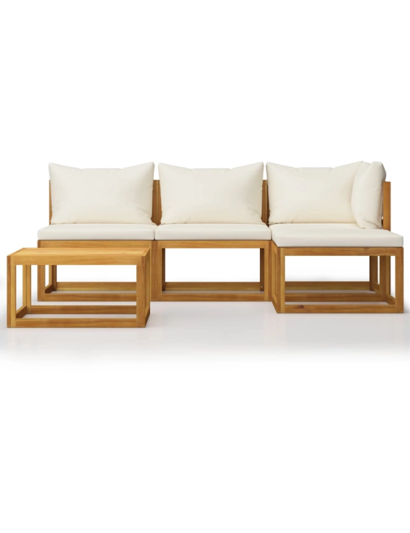 imagem de vidaXL 5 pcs conjunto lounge jardim c/ almofadões acácia maciça creme4