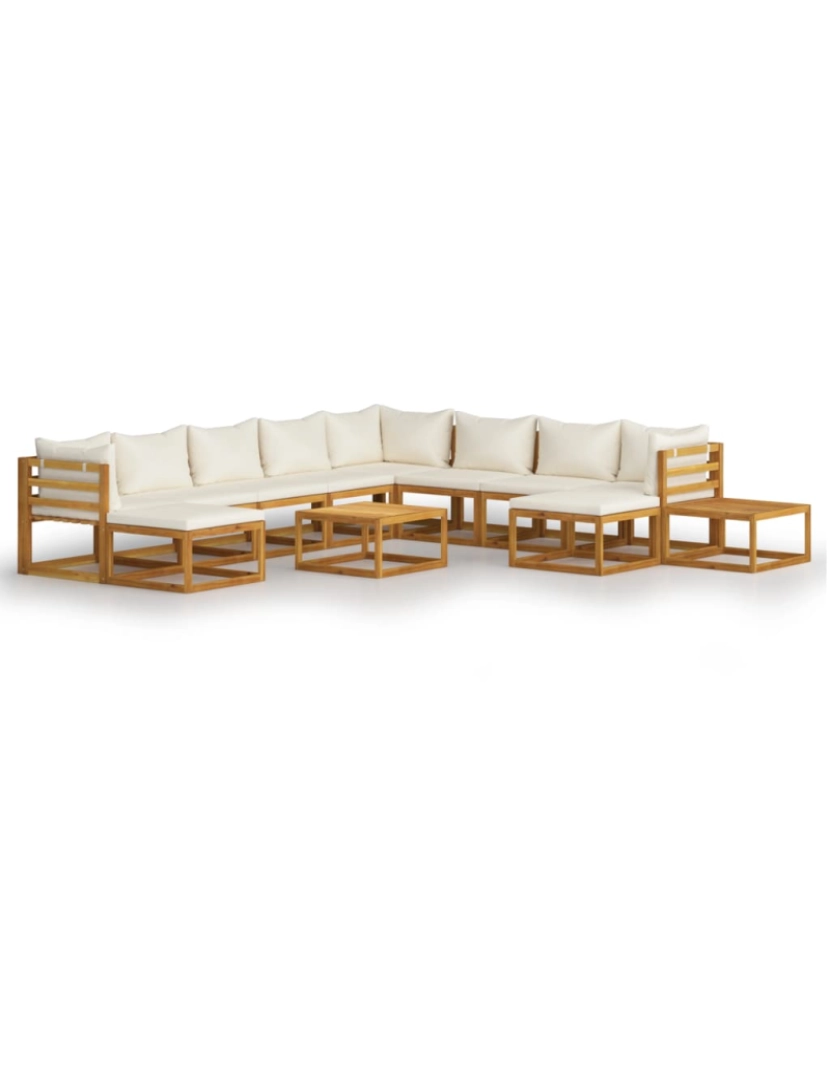 imagem de vidaXL 12 pcs conjunto lounge jardim c/ almofadões acácia maciça creme1