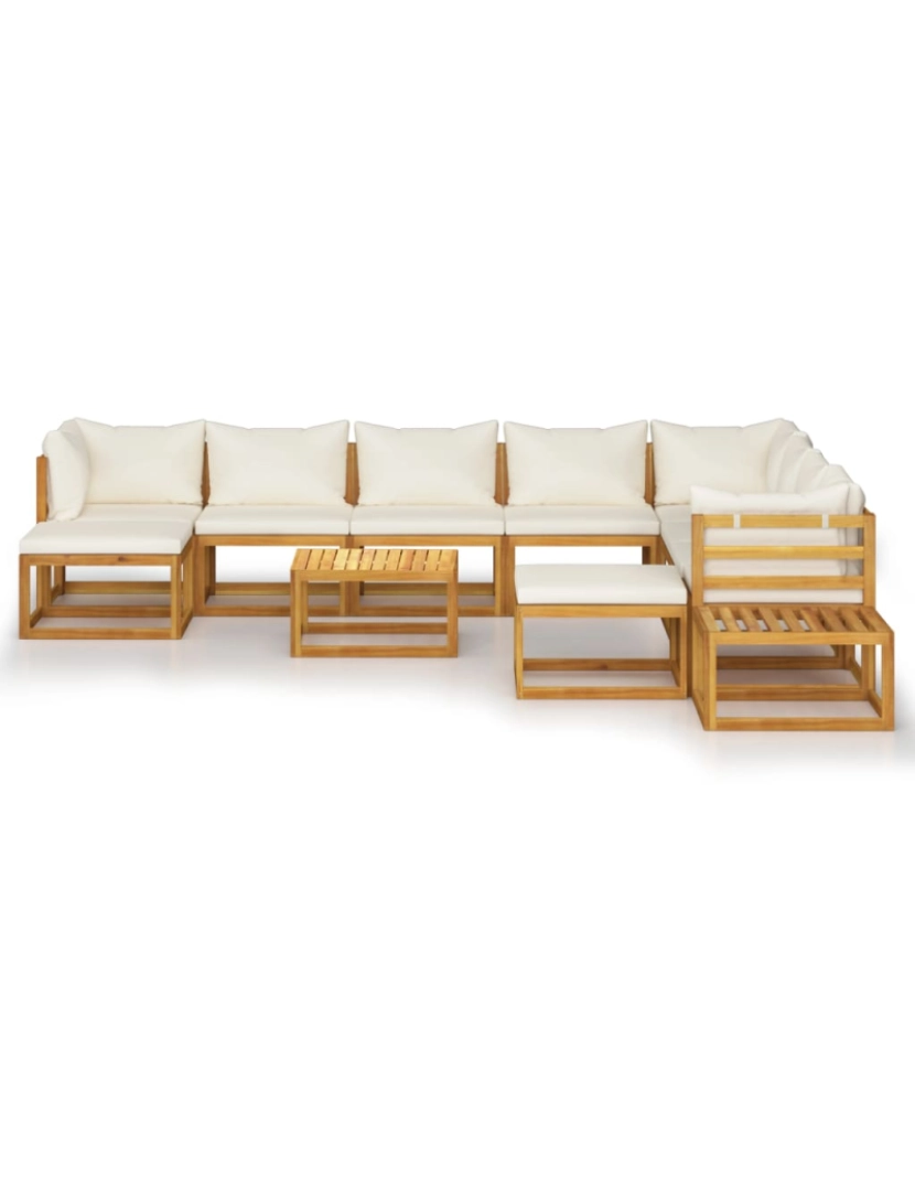 imagem de vidaXL 12 pcs conjunto lounge jardim c/ almofadões acácia maciça creme4