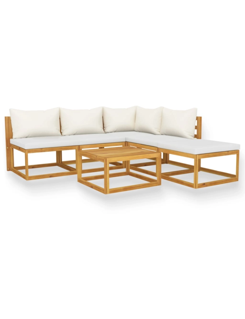 imagem de vidaXL 6 pcs conjunto lounge jardim c/ almofadões acácia maciça creme1