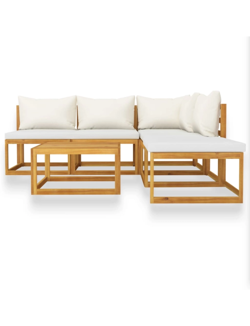 imagem de vidaXL 6 pcs conjunto lounge jardim c/ almofadões acácia maciça creme4