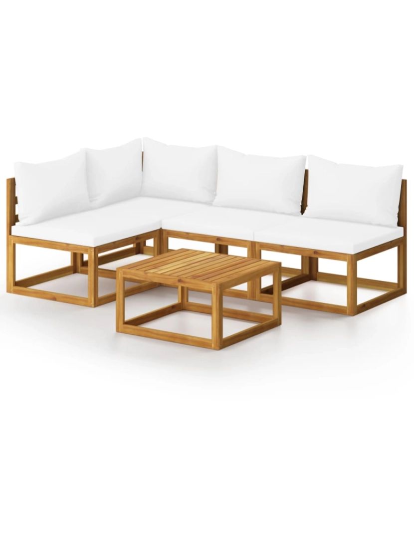 imagem de vidaXL 5 pcs conjunto lounge jardim c/ almofadões acácia maciça creme1