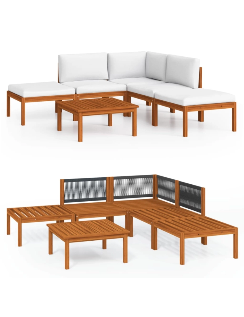 imagem de vidaXL 6 pcs conjunto lounge jardim c/ almofadões acácia maciça creme1