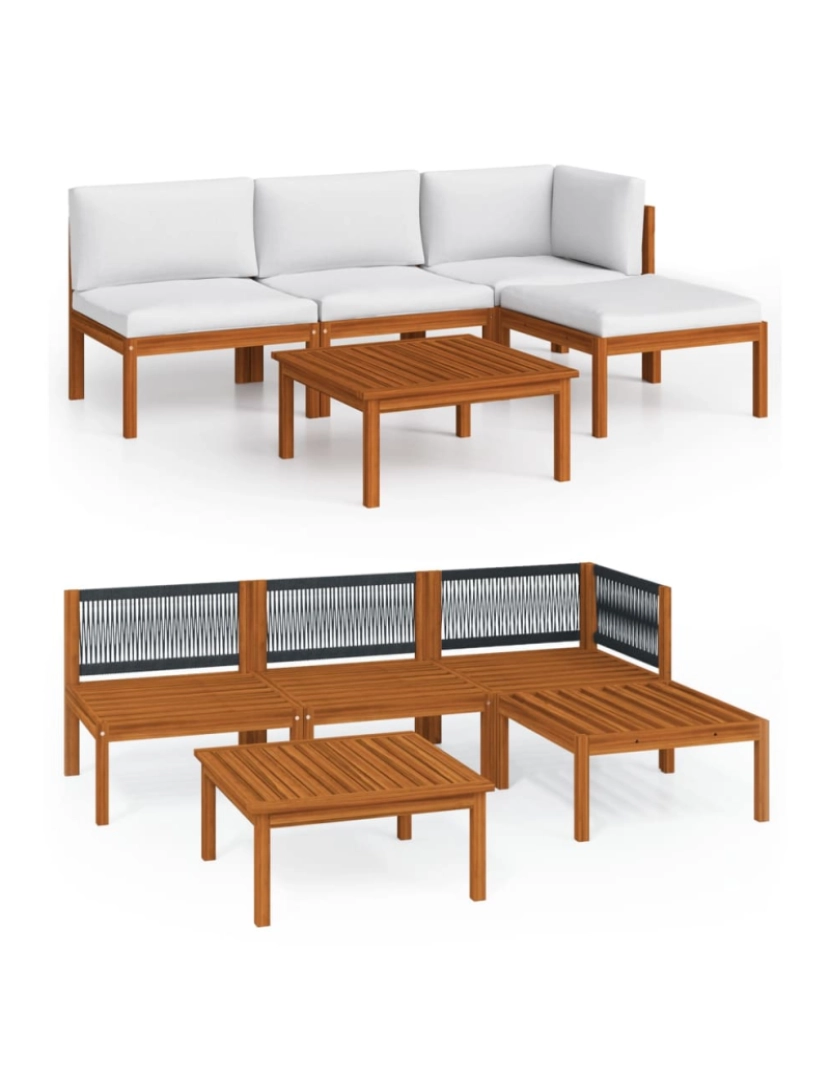 imagem de vidaXL 5 pcs conjunto lounge jardim c/ almofadões acácia maciça creme1