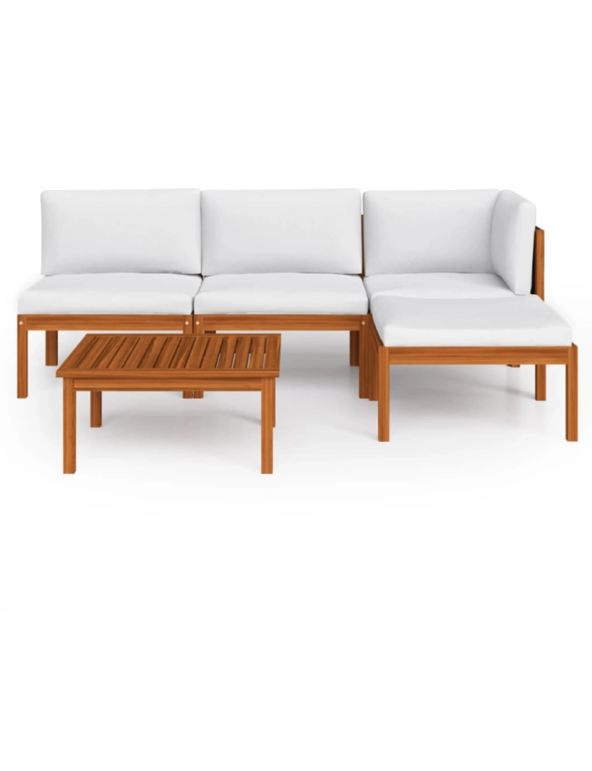 imagem de vidaXL 5 pcs conjunto lounge jardim c/ almofadões acácia maciça creme4