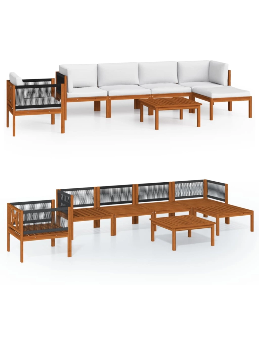 imagem de vidaXL 7 pcs conjunto lounge jardim c/ almofadões acácia maciça creme1