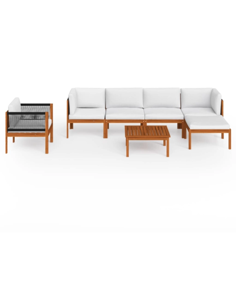 imagem de vidaXL 7 pcs conjunto lounge jardim c/ almofadões acácia maciça creme4