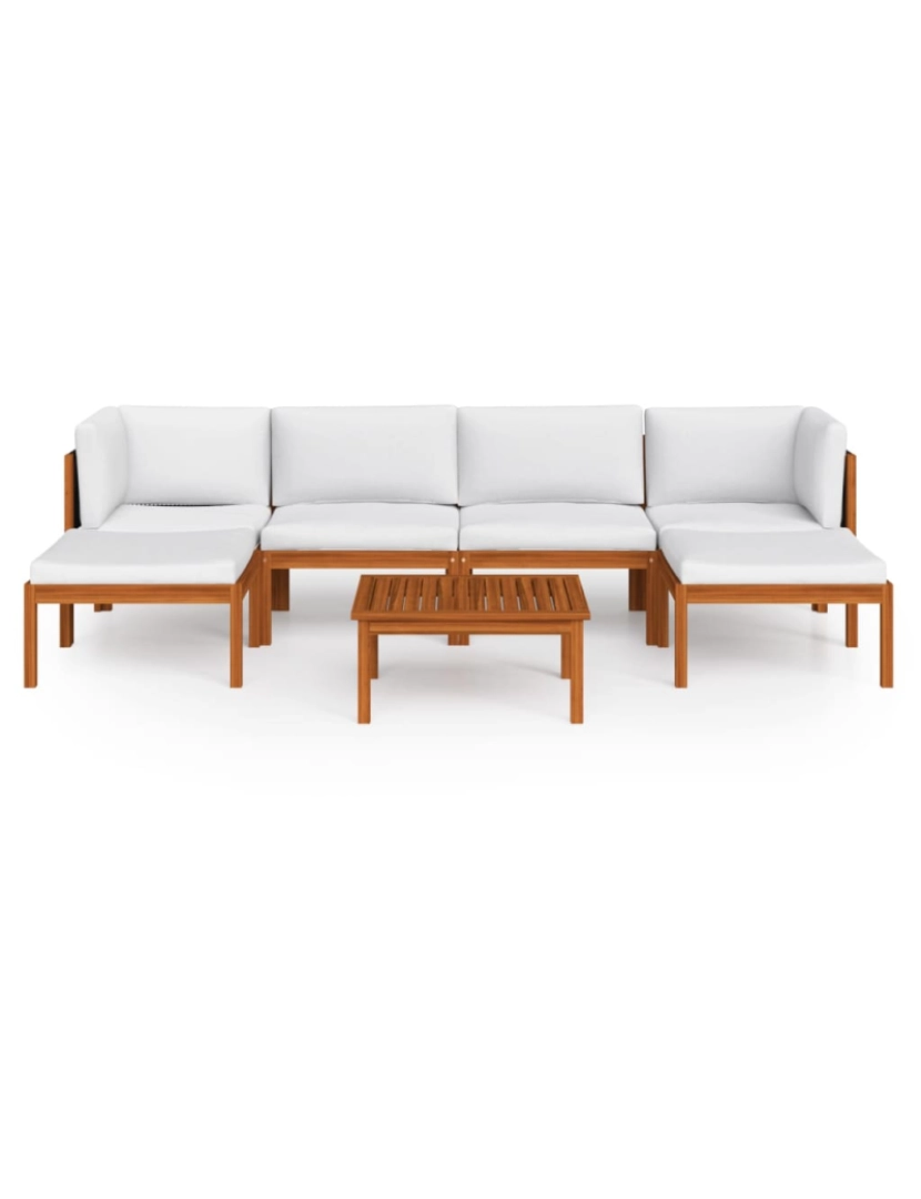 imagem de vidaXL 7 pcs conjunto lounge jardim c/ almofadões acácia maciça creme4