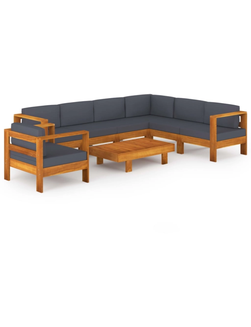 imagem de vidaXL 8 pcs conj. lounge de jardim c/ almofadões cinza-escuro acácia1