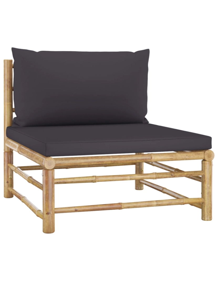 imagem de vidaXL 6 pcs conj. lounge jardim em bambu c/ almofadões cinza-escuro6