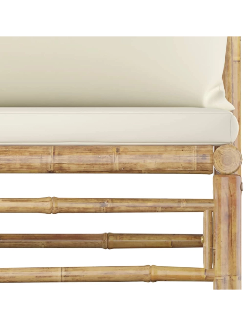imagem de vidaXL 4 pcs conj. lounge p/ jardim em bambu c/ almofadões branco nata7