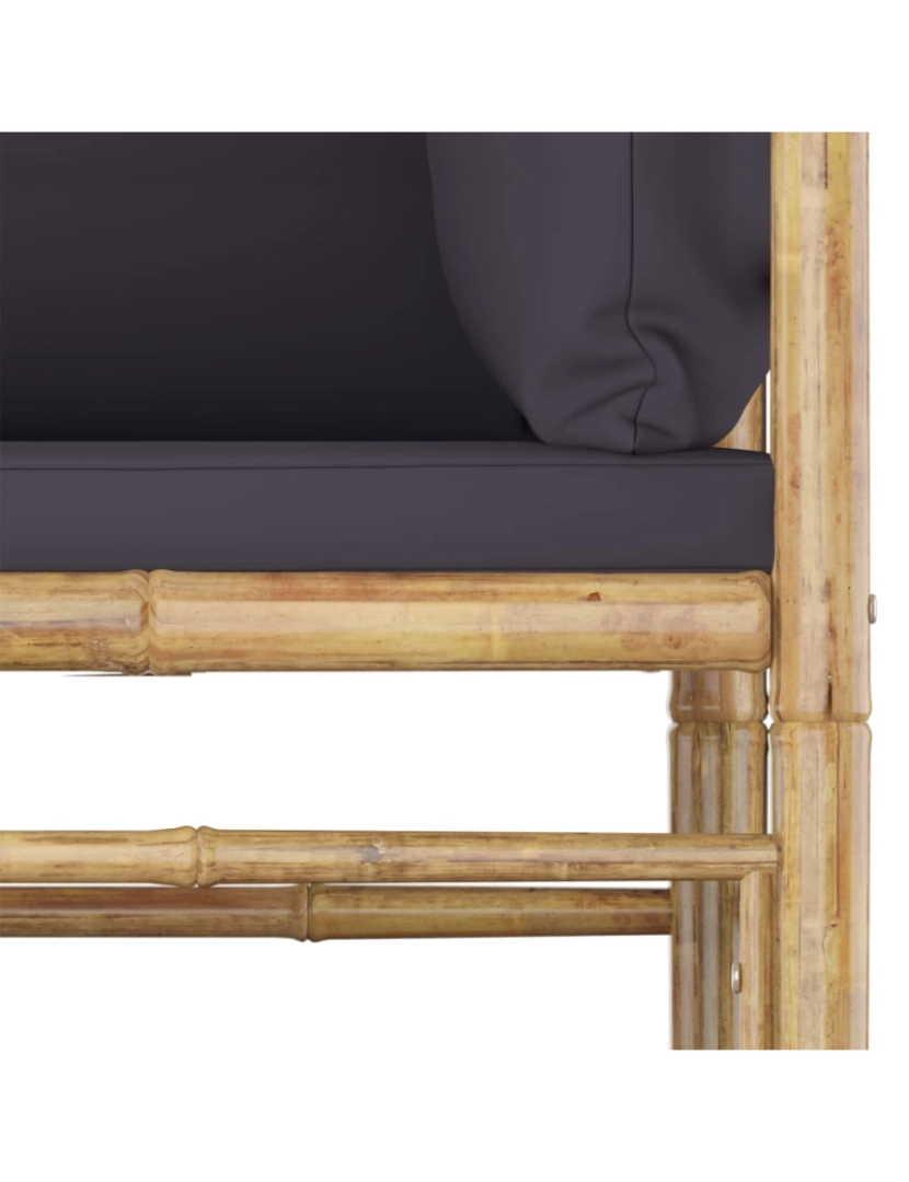 imagem de vidaXL 4 pcs conj. lounge jardim em bambu c/ almofadões cinza-escuro5
