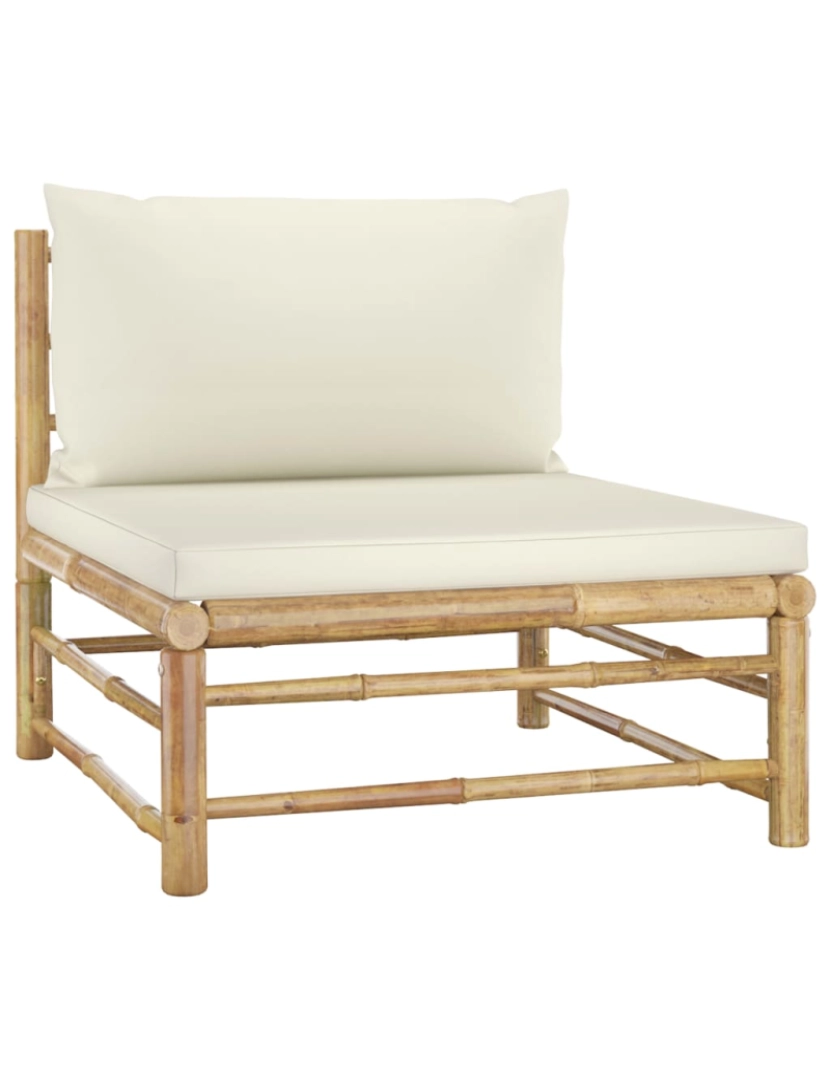 imagem de vidaXL 5 pcs conj. lounge p/ jardim em bambu c/ almofadões branco nata6