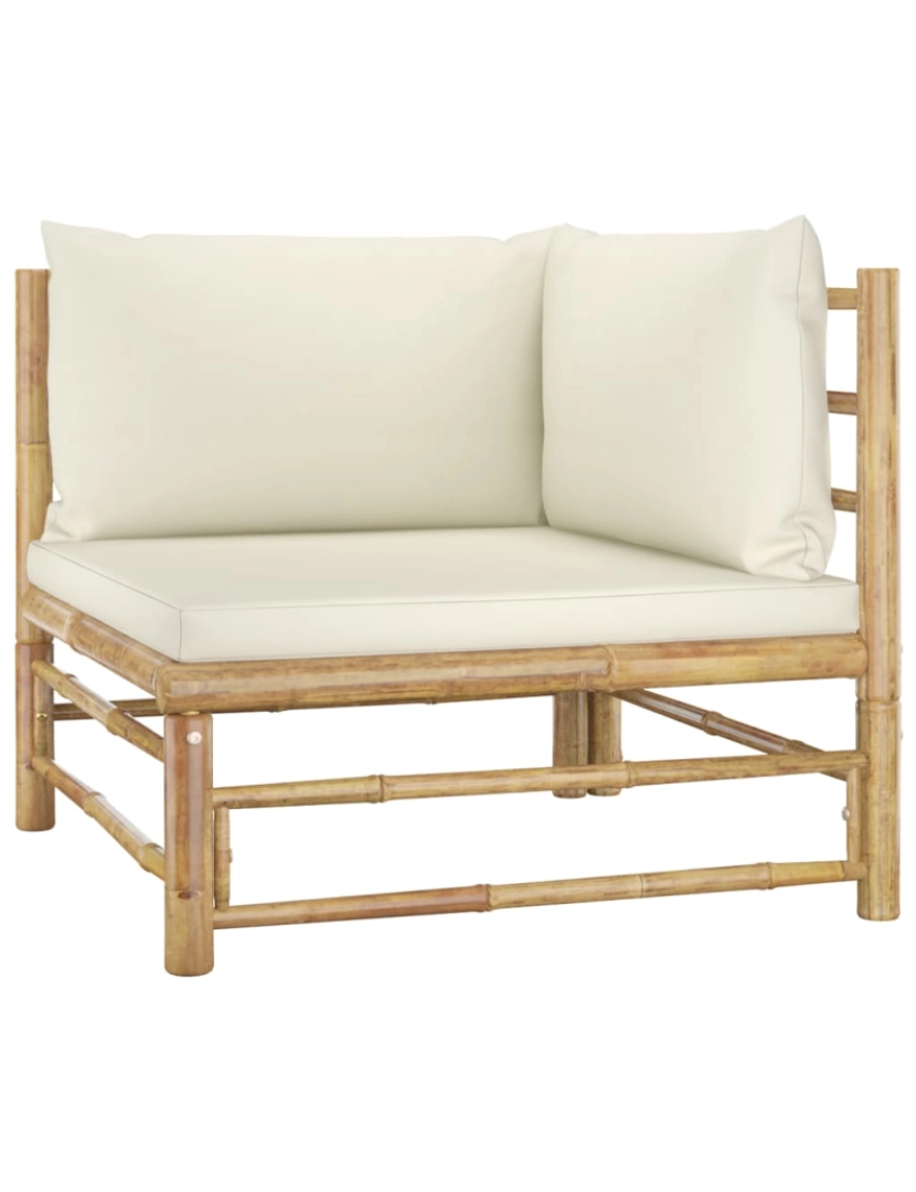 imagem de vidaXL 5 pcs conj. lounge p/ jardim em bambu c/ almofadões branco nata4