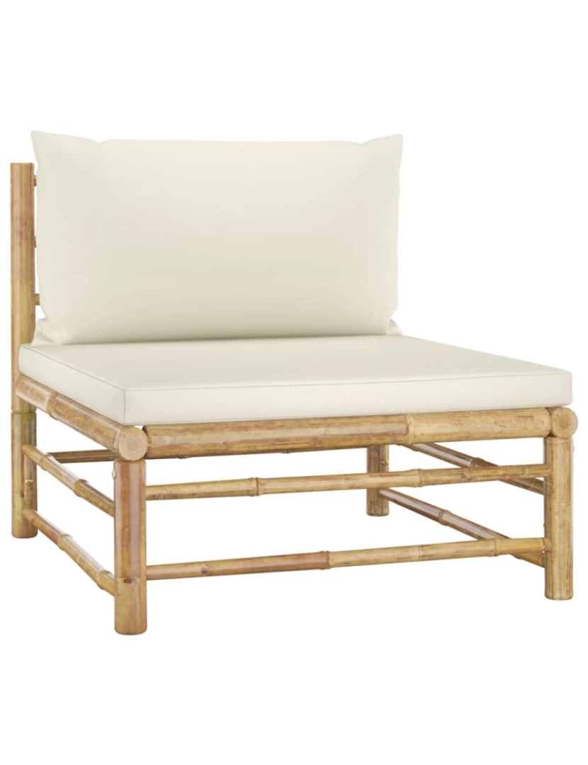 imagem de vidaXL 5 pcs conj. lounge p/ jardim em bambu c/ almofadões branco nata6