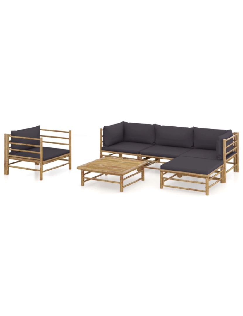 Vidaxl - vidaXL 6 pcs conj. lounge jardim em bambu c/ almofadões cinza-escuro