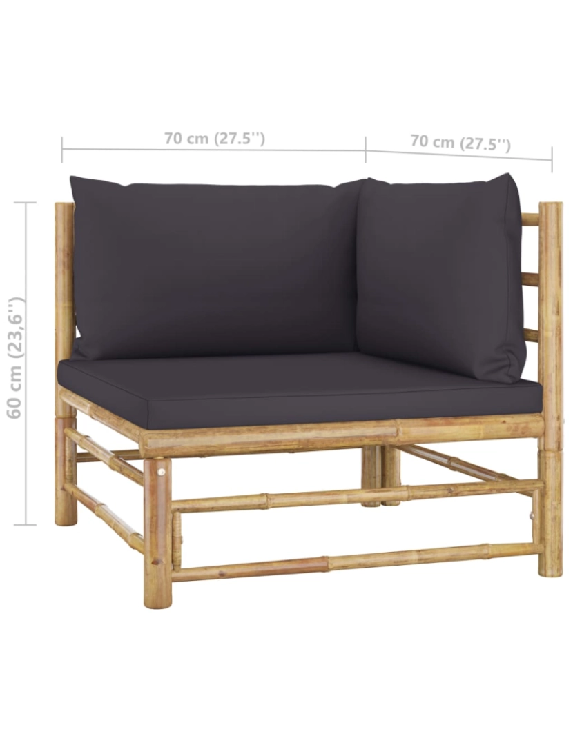 imagem de vidaXL 6 pcs conj. lounge jardim em bambu c/ almofadões cinza-escuro9