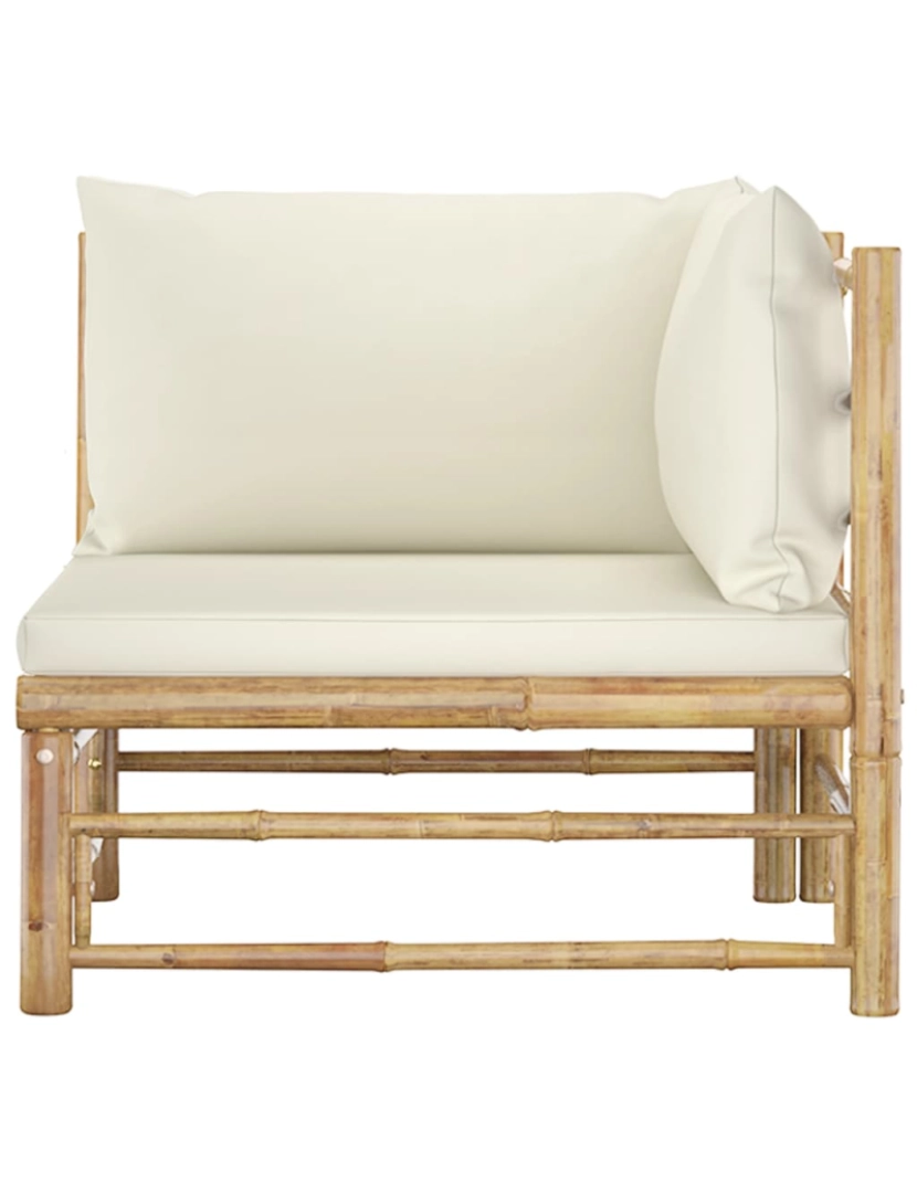 imagem de vidaXL 2 pcs conjunto lounge de jardim bambu c/ almofadões branco nata5