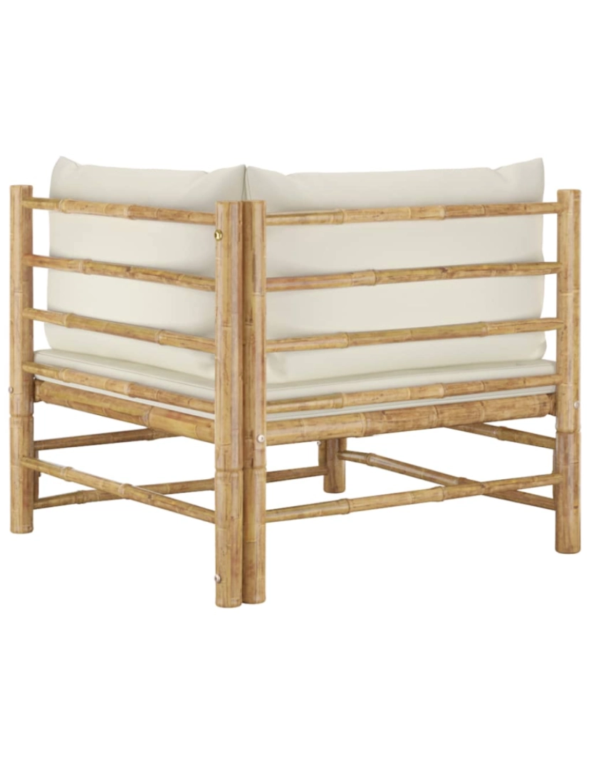 imagem de vidaXL 2 pcs conjunto lounge de jardim bambu c/ almofadões branco nata6