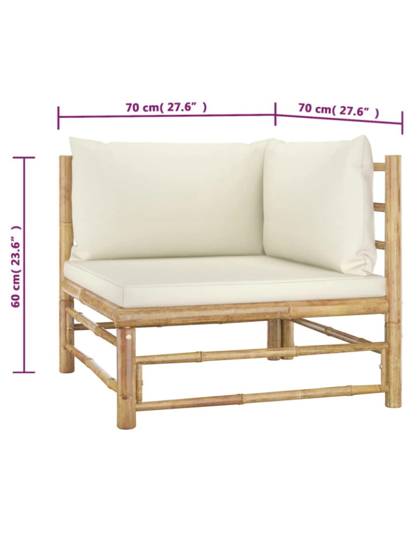 imagem de vidaXL 2 pcs conjunto lounge de jardim bambu c/ almofadões branco nata8