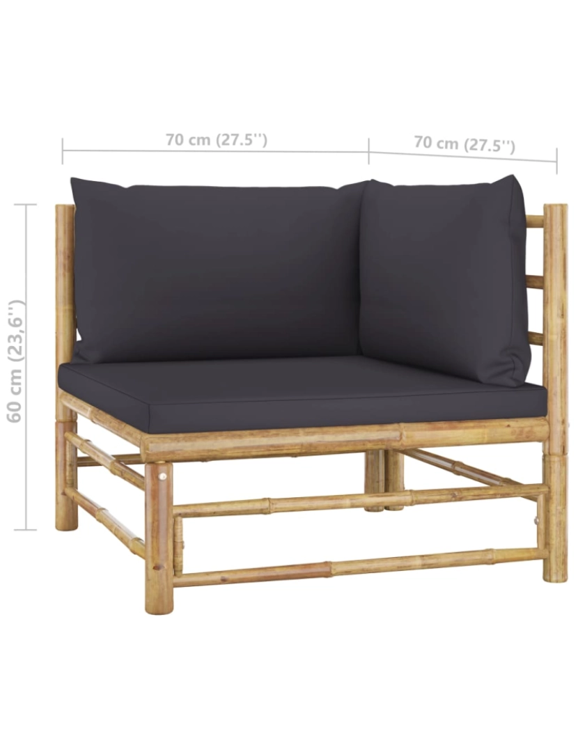 imagem de vidaXL 5 pcs conj. lounge jardim em bambu c/ almofadões cinza-escuro10