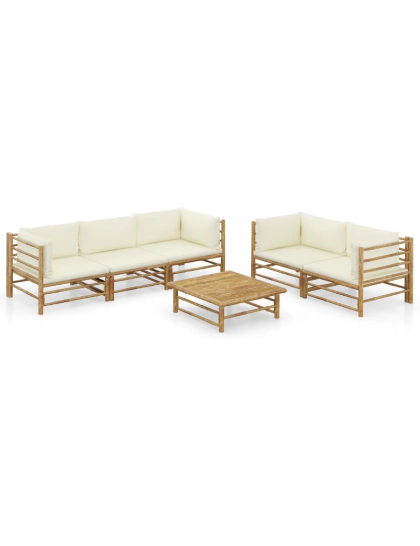 Vidaxl - vidaXL 6 pcs conj. lounge p/ jardim em bambu c/ almofadões branco nata