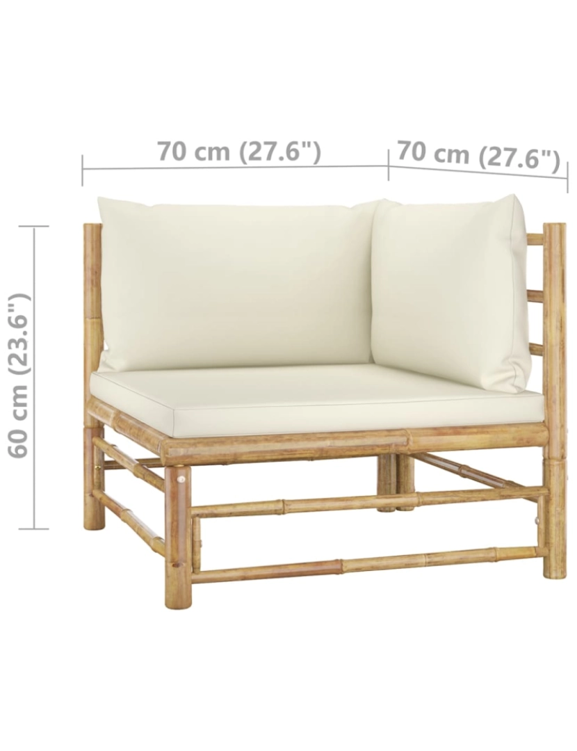 imagem de vidaXL 6 pcs conj. lounge p/ jardim em bambu c/ almofadões branco nata10