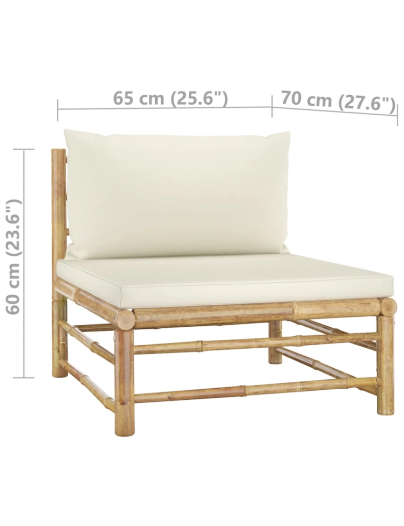 imagem de vidaXL 6 pcs conj. lounge p/ jardim em bambu c/ almofadões branco nata11