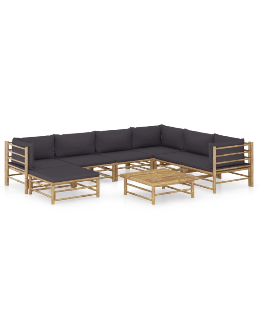 Vidaxl - vidaXL 8 pcs conj. lounge jardim em bambu c/ almofadões cinza-escuro