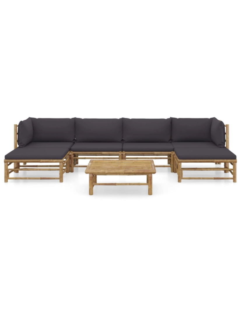 imagem de vidaXL 7 pcs conj. lounge jardim em bambu c/ almofadões cinza-escuro3