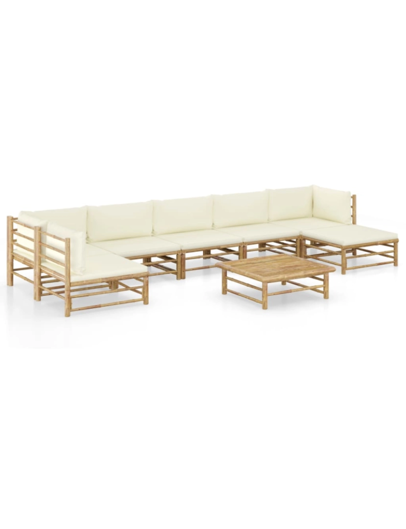 imagem de vidaXL 8 pcs conj. lounge p/ jardim em bambu c/ almofadões branco nata2