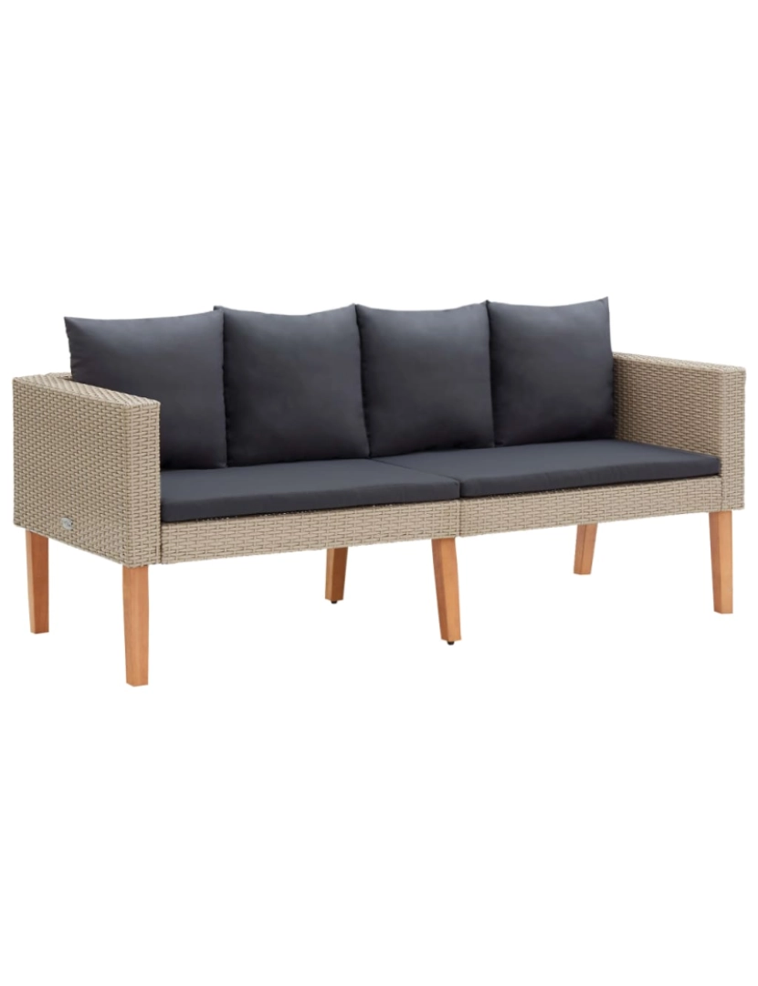 imagem de vidaXL 4 pcs conjunto lounge de jardim c/ almofadões vime PE bege10