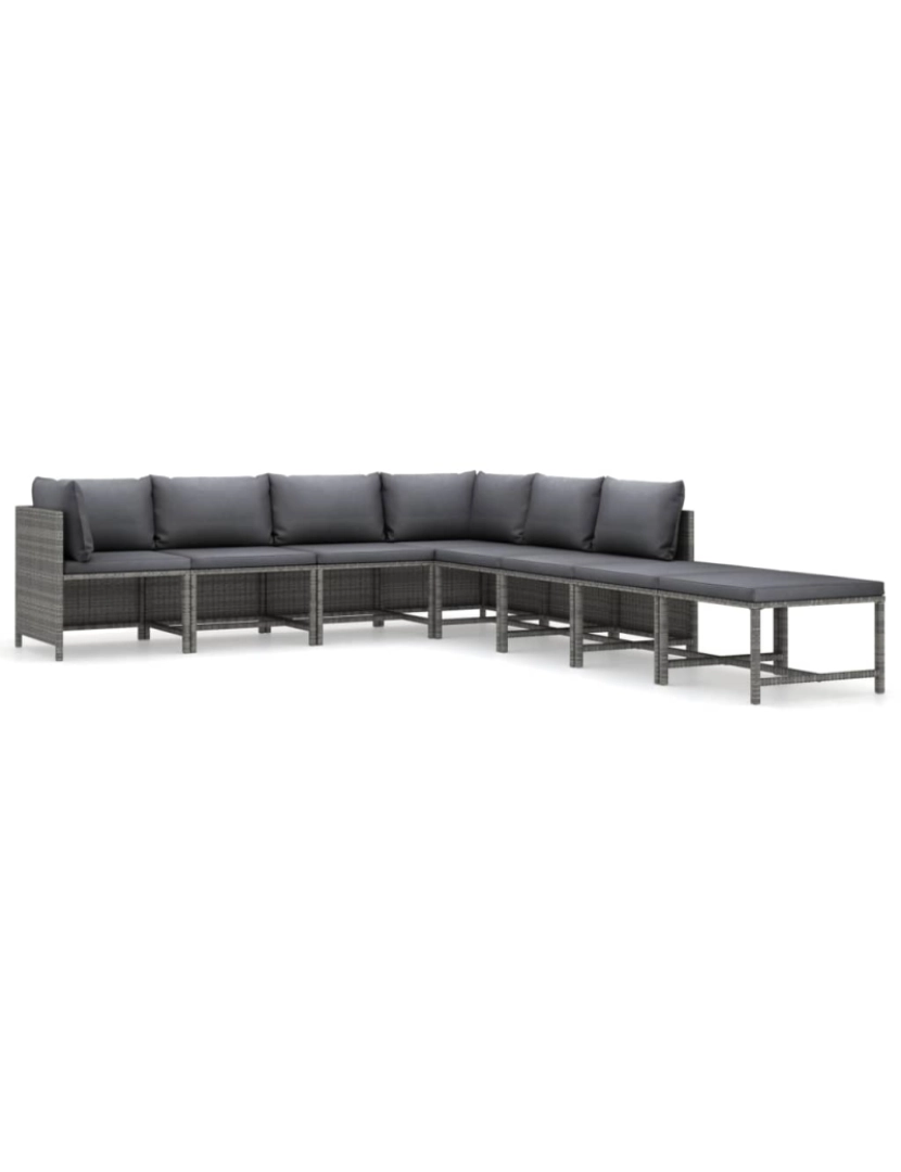 imagem de vidaXL 8 pcs conjunto lounge de jardim c/ almofadões vime PE cinzento1