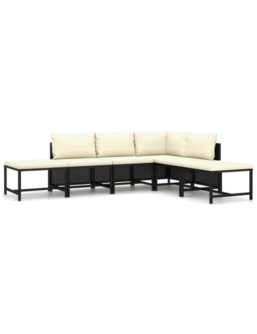 imagem de vidaXL 6 pcs conjunto lounge de jardim c/ almofadões vime PE preto1