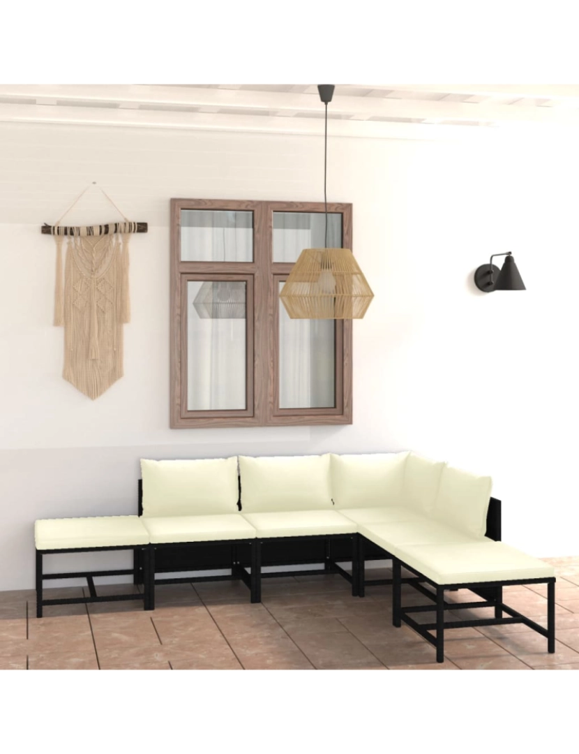 imagem de vidaXL 6 pcs conjunto lounge de jardim c/ almofadões vime PE preto2